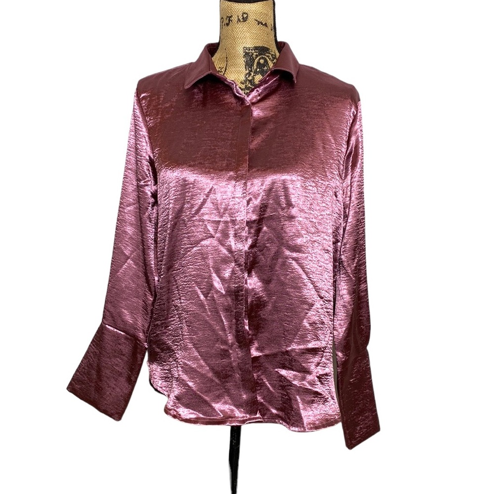 Bleuh Ciel Silky Button Down Blouse M